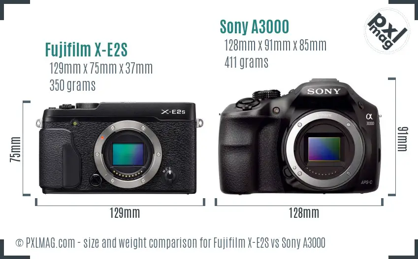 Fujifilm X-E2S vs Sony A3000 size comparison