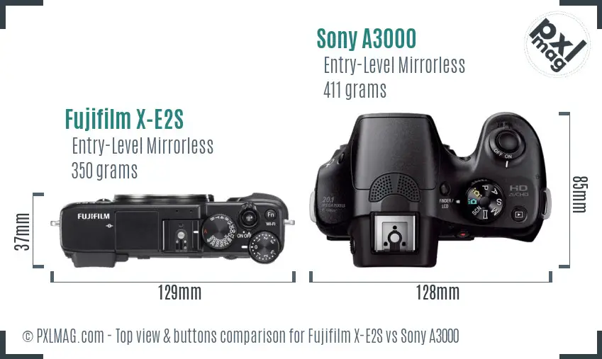 Fujifilm X-E2S vs Sony A3000 top view buttons comparison