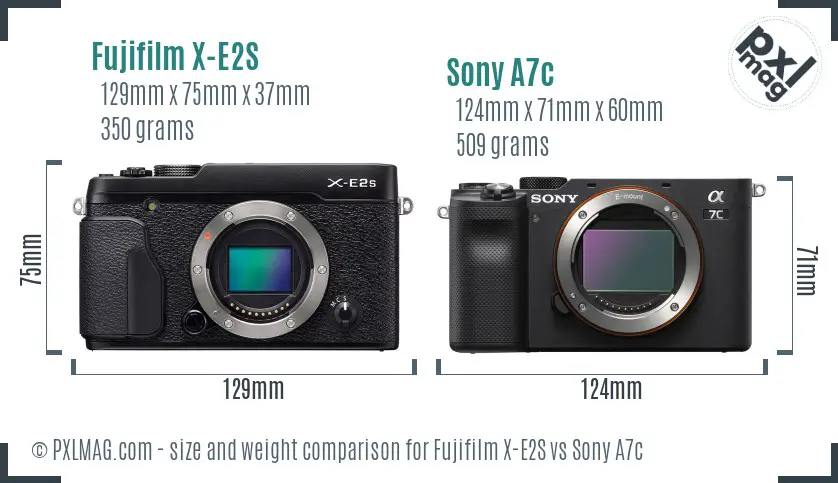 Fujifilm X-E2S vs Sony A7c size comparison