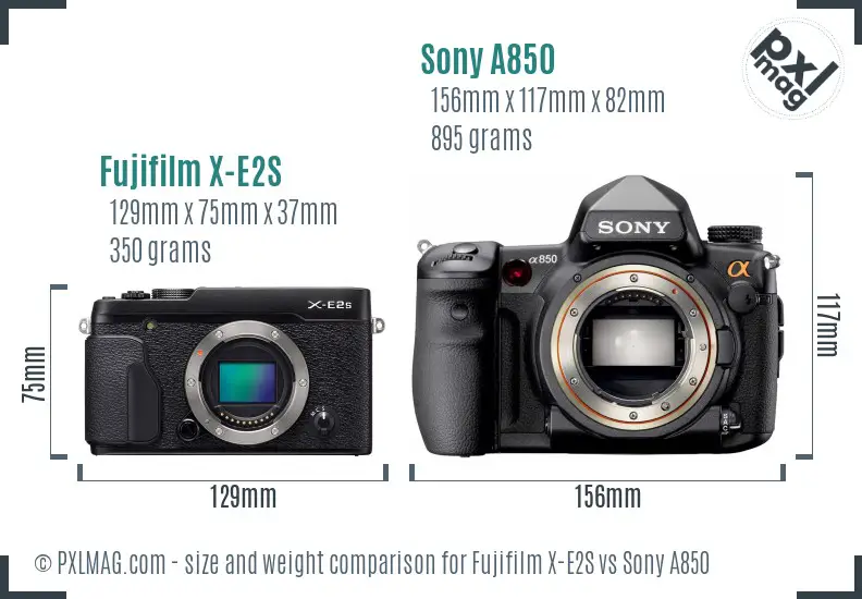 Fujifilm X-E2S vs Sony A850 size comparison