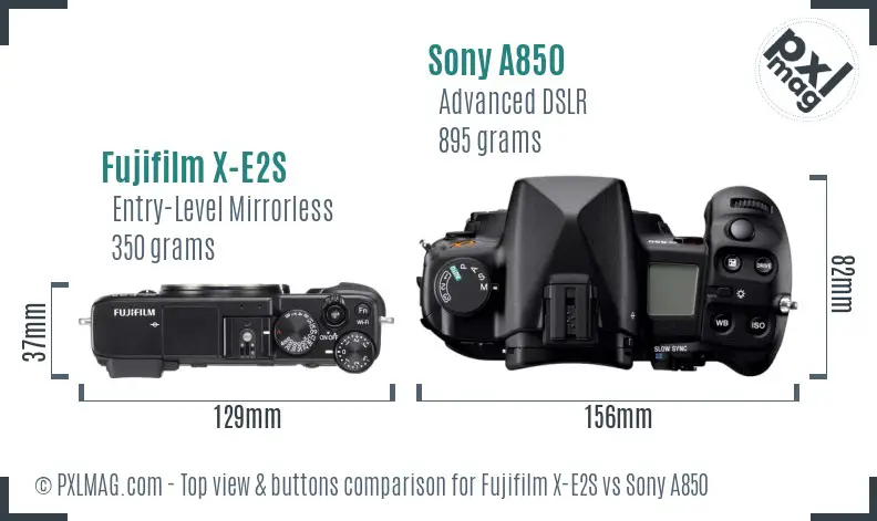 Fujifilm X-E2S vs Sony A850 top view buttons comparison