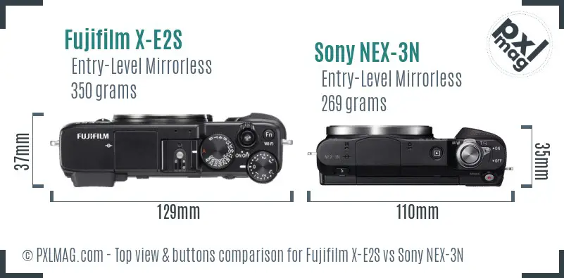 Fujifilm X-E2S vs Sony NEX-3N top view buttons comparison