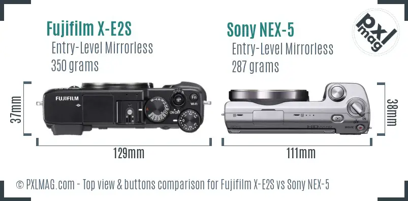 Fujifilm X-E2S vs Sony NEX-5 top view buttons comparison