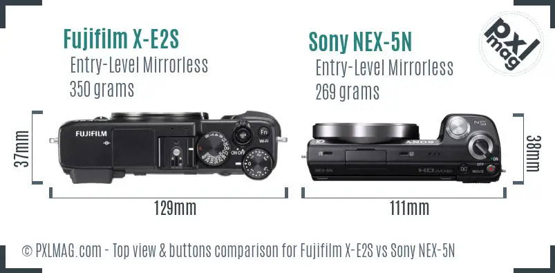 Fujifilm X-E2S vs Sony NEX-5N top view buttons comparison