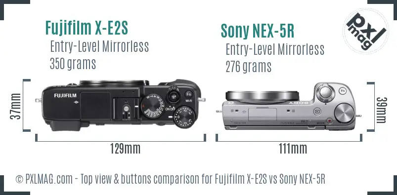 Fujifilm X-E2S vs Sony NEX-5R top view buttons comparison