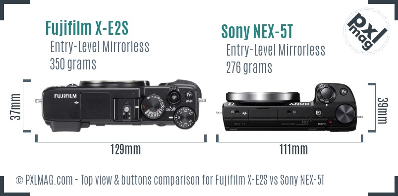 Fujifilm X-E2S vs Sony NEX-5T top view buttons comparison