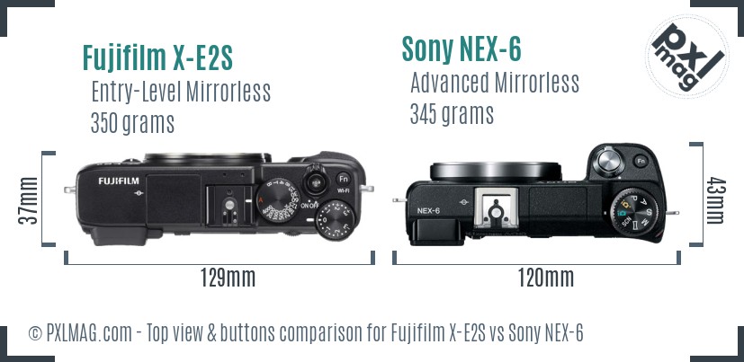 Fujifilm X-E2S vs Sony NEX-6 top view buttons comparison