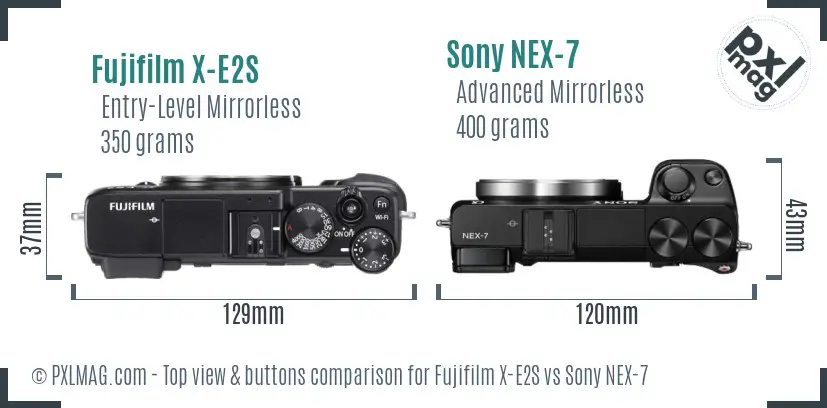 Fujifilm X-E2S vs Sony NEX-7 top view buttons comparison