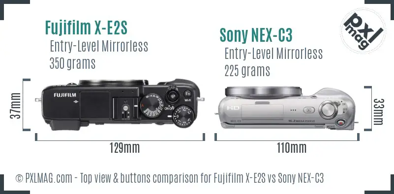 Fujifilm X-E2S vs Sony NEX-C3 top view buttons comparison