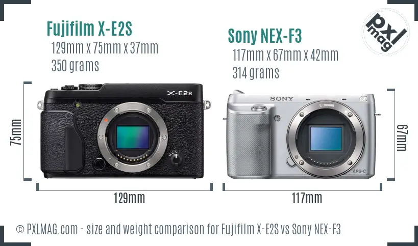 Fujifilm X-E2S vs Sony NEX-F3 size comparison