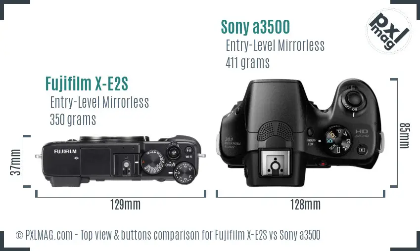 Fujifilm X-E2S vs Sony a3500 top view buttons comparison