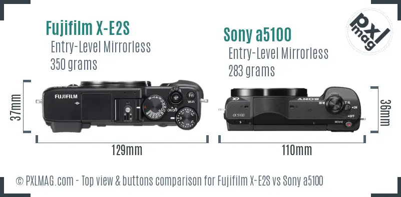Fujifilm X-E2S vs Sony a5100 top view buttons comparison