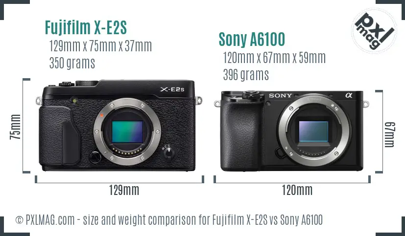 Fujifilm X-E2S vs Sony A6100 size comparison