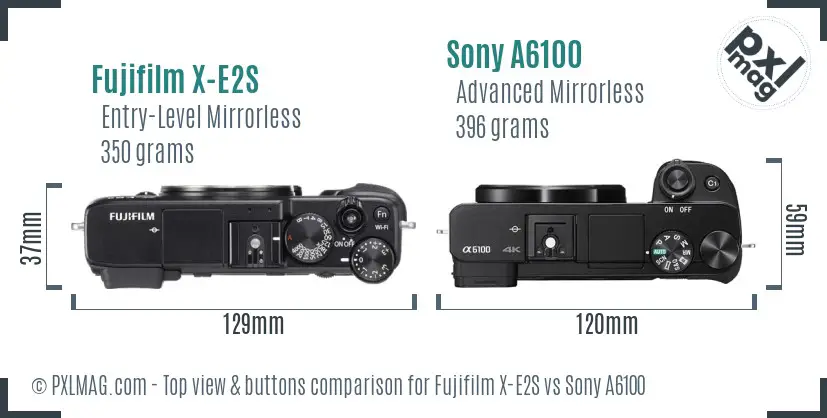 Fujifilm X-E2S vs Sony A6100 top view buttons comparison