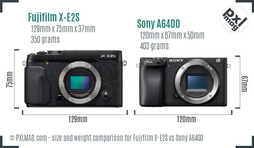 Fujifilm X-E2S vs Sony A6400 size comparison