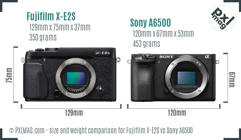 Fujifilm X-E2S vs Sony A6500 size comparison