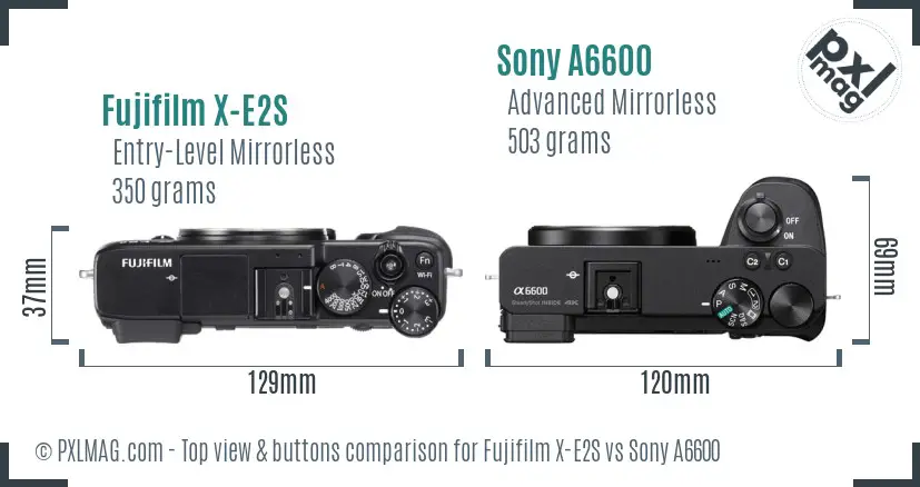 Fujifilm X-E2S vs Sony A6600 top view buttons comparison