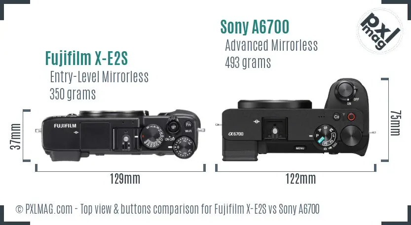 Fujifilm X-E2S vs Sony A6700 top view buttons comparison