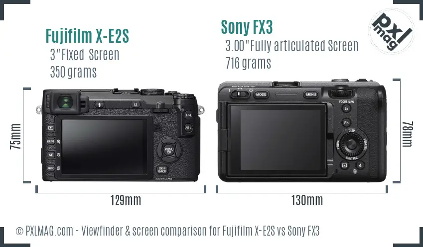 Fujifilm X-E2S vs Sony FX3 Screen and Viewfinder comparison