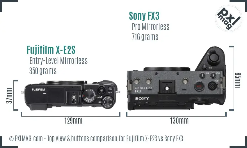 Fujifilm X-E2S vs Sony FX3 top view buttons comparison