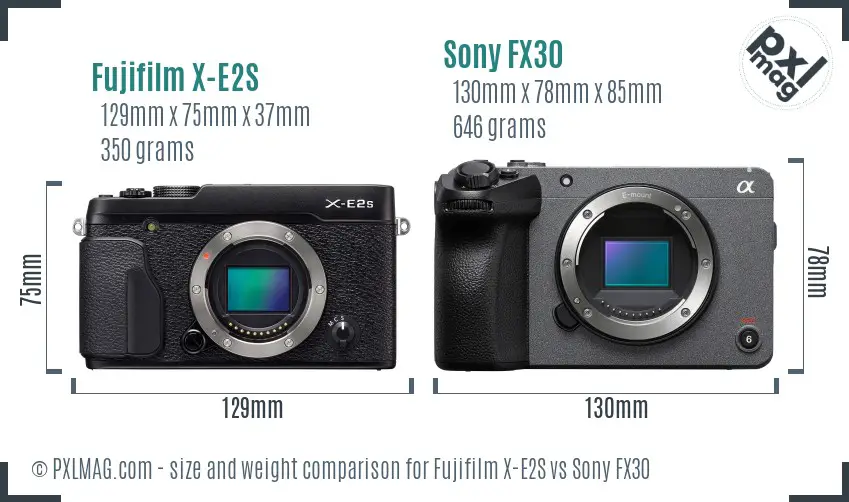 Fujifilm X-E2S vs Sony FX30 size comparison Fujifilm X-E2S vs Sony FX30 size comparison