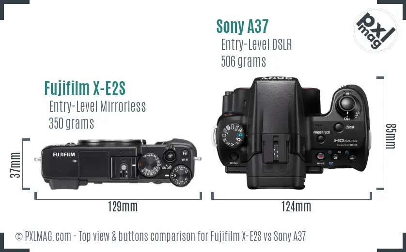 Fujifilm X-E2S vs Sony A37 top view buttons comparison