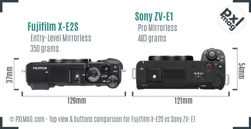 Fujifilm X-E2S vs Sony ZV-E1 top view buttons comparison