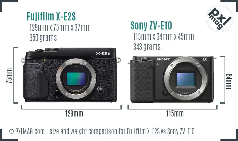 Fujifilm X-E2S vs Sony ZV-E10 size comparison