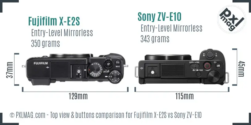Fujifilm X-E2S vs Sony ZV-E10 top view buttons comparison