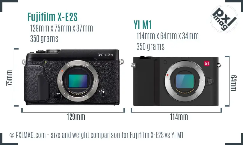 Fujifilm X-E2S vs YI M1 size comparison