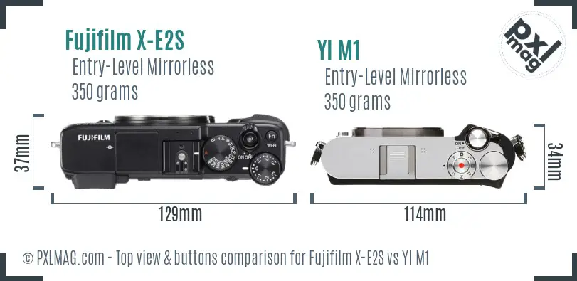 Fujifilm X-E2S vs YI M1 top view buttons comparison