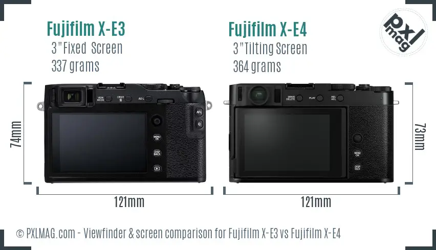 Fujifilm X-E3 vs Fujifilm X-E4 Screen and Viewfinder comparison