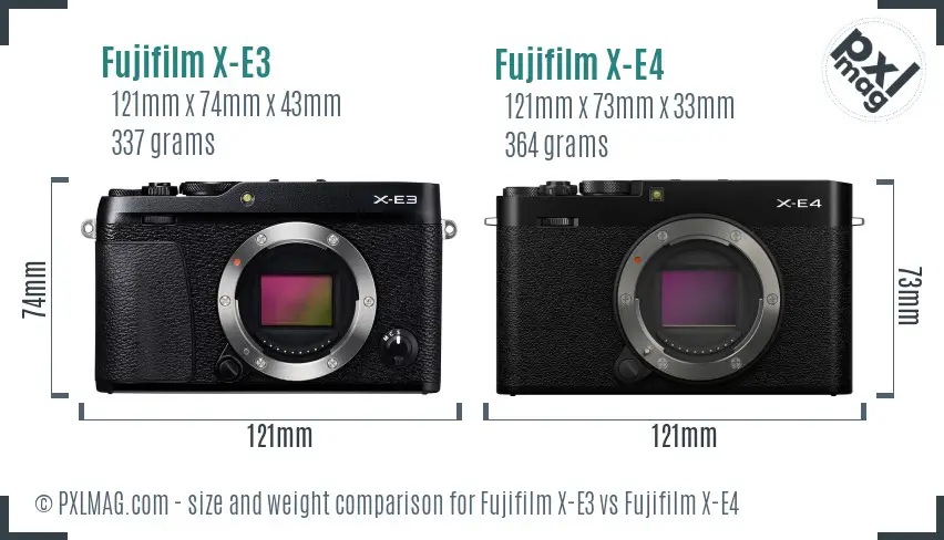 Fujifilm X-E3 vs Fujifilm X-E4 size comparison