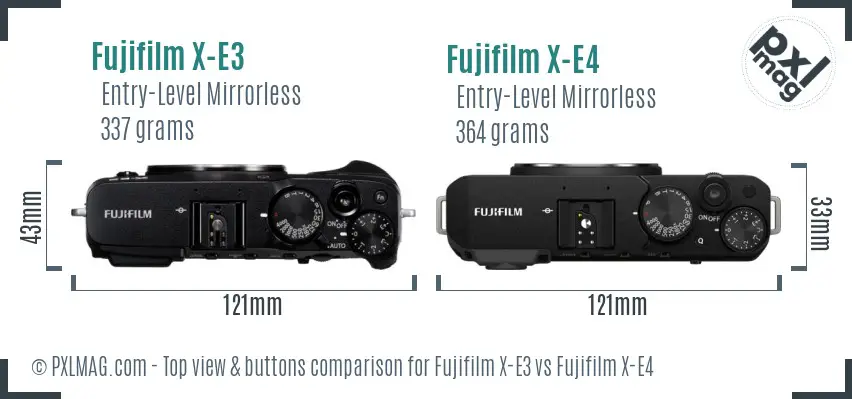 Fujifilm X-E3 vs Fujifilm X-E4 top view buttons comparison