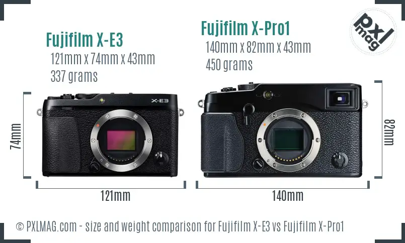 Fujifilm X-E3 vs Fujifilm X-Pro1 size comparison