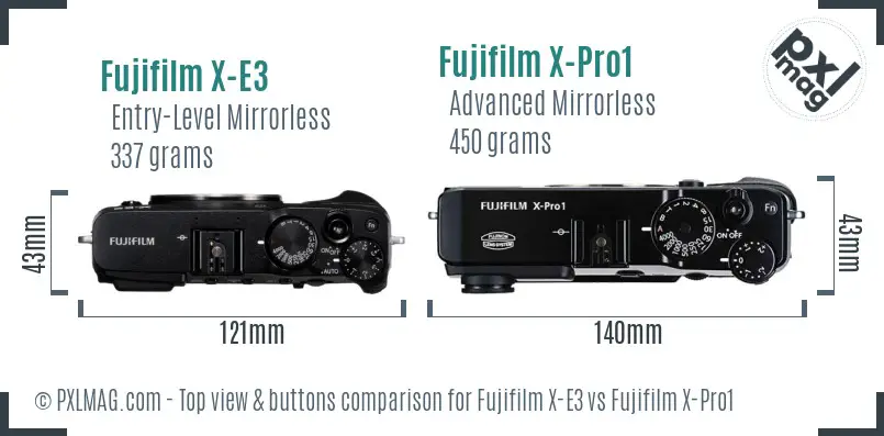 Fujifilm X-E3 vs Fujifilm X-Pro1 top view buttons comparison