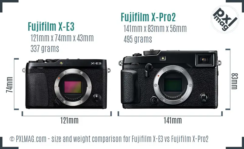 Fujifilm X-E3 vs Fujifilm X-Pro2 size comparison
