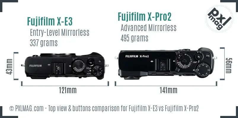 Fujifilm X-E3 vs Fujifilm X-Pro2 top view buttons comparison