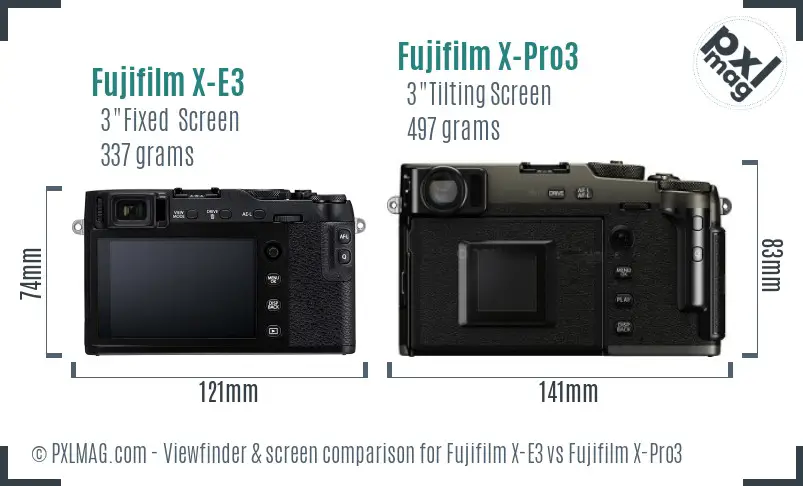 Fujifilm X-E3 vs Fujifilm X-Pro3 Screen and Viewfinder comparison