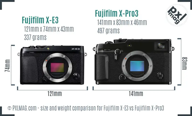 Fujifilm X-E3 vs Fujifilm X-Pro3 size comparison