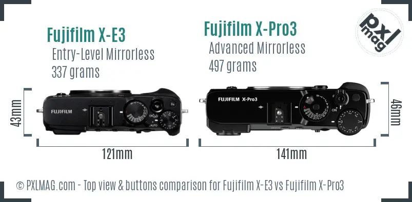 Fujifilm X-E3 vs Fujifilm X-Pro3 top view buttons comparison
