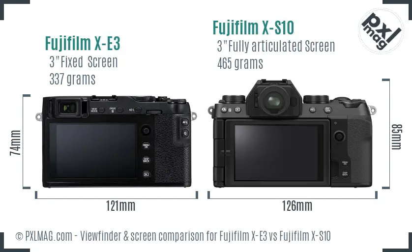 Fujifilm X-E3 vs Fujifilm X-S10 Screen and Viewfinder comparison