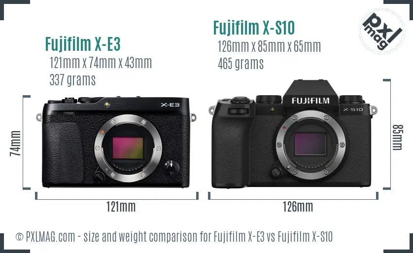 Fujifilm X-E3 vs Fujifilm X-S10 size comparison