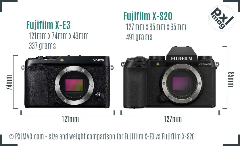 Fujifilm X-E3 vs Fujifilm X-S20 size comparison