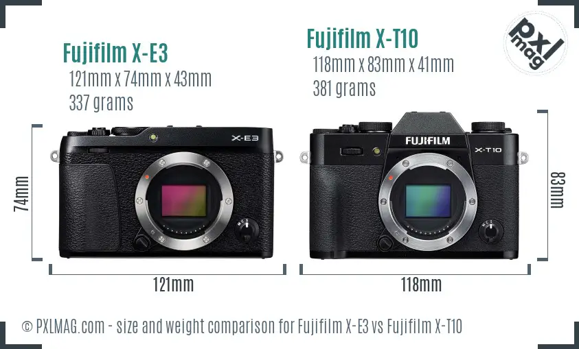 Fujifilm X-E3 vs Fujifilm X-T10 size comparison