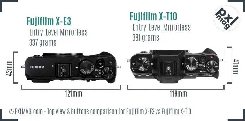 Fujifilm X-E3 vs Fujifilm X-T10 top view buttons comparison