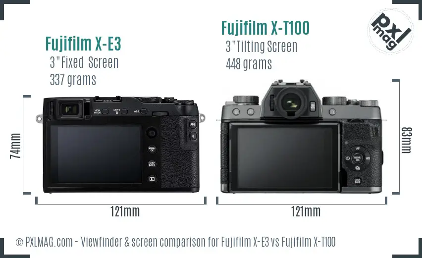 Fujifilm X-E3 vs Fujifilm X-T100 Screen and Viewfinder comparison