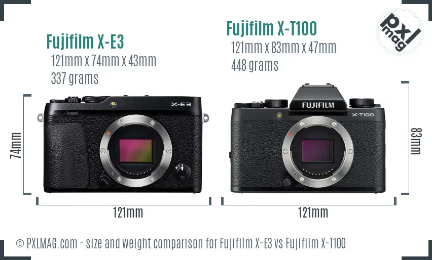 Fujifilm X-E3 vs Fujifilm X-T100 size comparison