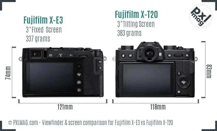 Fujifilm X-E3 vs Fujifilm X-T20 Screen and Viewfinder comparison