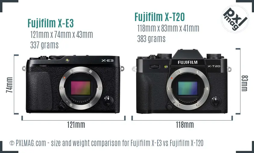 Fujifilm X-E3 vs Fujifilm X-T20 size comparison